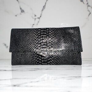 Surly Girl Clutch Gray Croc Embossed Leather Envelope Flap Evening Bag USA Made